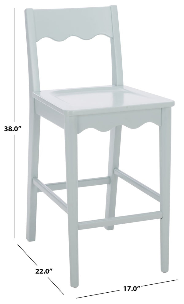 Safavieh Rosetty Scalloped Wood Counter Stool Sculptural Kitchen Island Seating Farmhouse Style Light Blue BST9213F