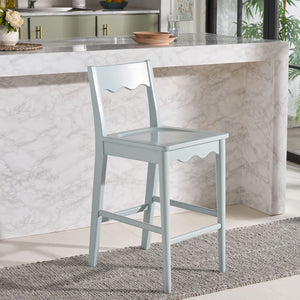 Safavieh Rosetty Scalloped Wood Counter Stool Sculptural Kitchen Island Seating Farmhouse Style Light Blue BST9213F