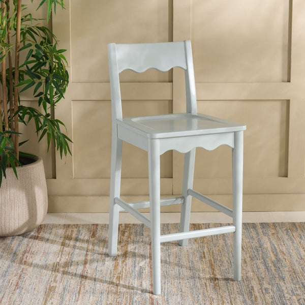 Safavieh Rosetty Scalloped Wood Counter Stool Sculptural Kitchen Island Seating Farmhouse Style Light Blue BST9213F