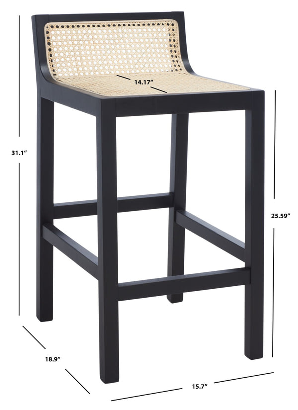 Safavieh Saito Low Back Cane Counter Stool – Stylish Coastal Design With Ergonomic Comfort For Any Space Black/Natural BST9500A