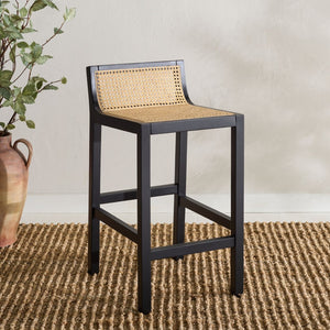 Safavieh Saito Low Back Cane Counter Stool – Stylish Coastal Design With Ergonomic Comfort For Any Space Black/Natural BST9500A