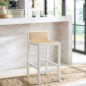 Safavieh Saito Low Back Cane Counter Stool – Stylish Coastal Design With Ergonomic Comfort For Any Space White/Natural BST9500B