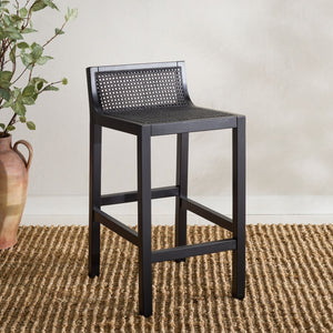 Safavieh Saito Low Back Cane Counter Stool – Stylish Coastal Design With Ergonomic Comfort For Any Space Black BST9500D