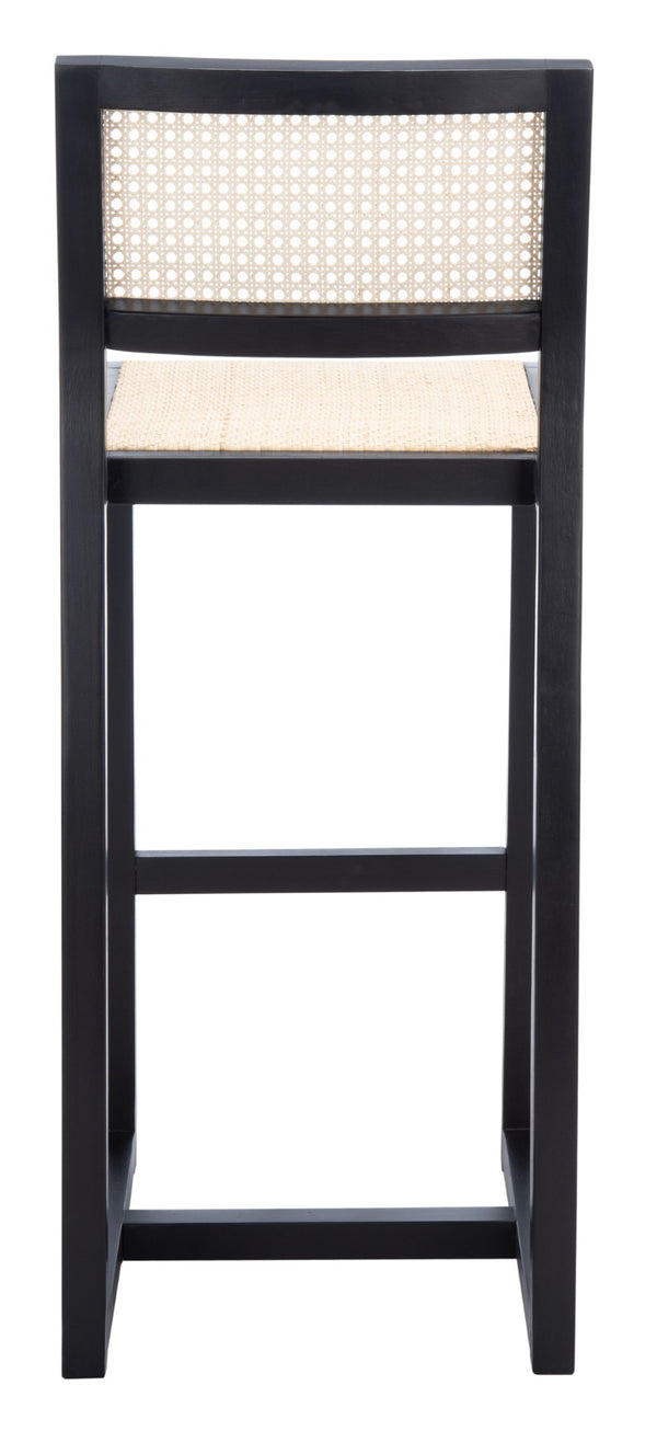 Safavieh Seika Contemporary Rattan Bar Stool – Stylish Cane Seat & Beech Wood Frame For Coastal Elegance Black/Natural BST9503A