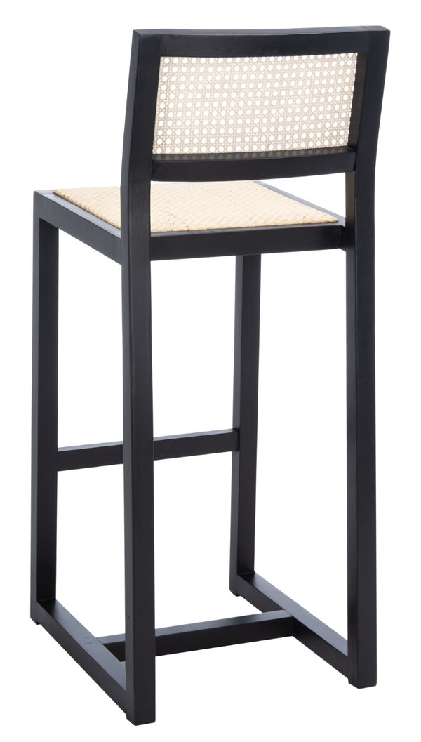 Safavieh Seika Contemporary Rattan Bar Stool – Stylish Cane Seat & Beech Wood Frame For Coastal Elegance Black/Natural BST9503A