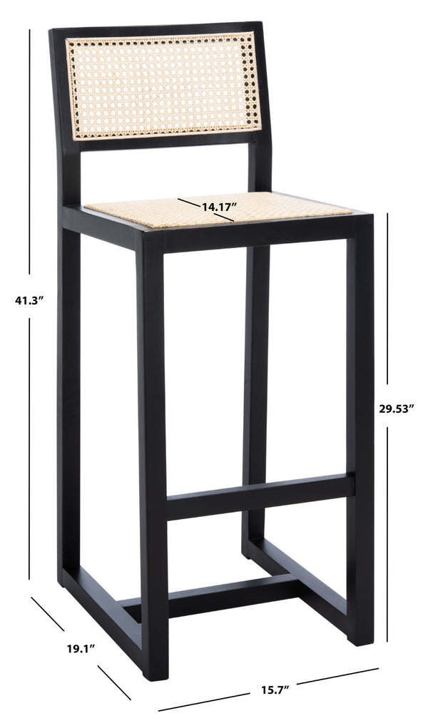 Safavieh Seika Contemporary Rattan Bar Stool – Stylish Cane Seat & Beech Wood Frame For Coastal Elegance Black/Natural BST9503A