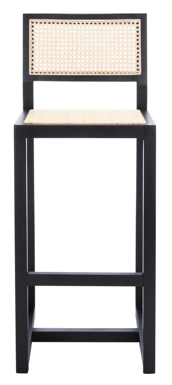 Safavieh Seika Contemporary Rattan Bar Stool – Stylish Cane Seat & Beech Wood Frame For Coastal Elegance Black/Natural BST9503A