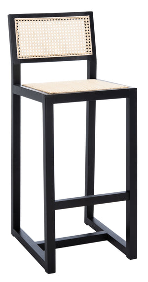 Safavieh Seika Contemporary Rattan Bar Stool – Stylish Cane Seat & Beech Wood Frame For Coastal Elegance Black/Natural BST9503A