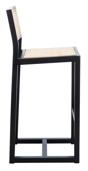Safavieh Seika Contemporary Rattan Bar Stool – Stylish Cane Seat & Beech Wood Frame For Coastal Elegance Black/Natural BST9503A
