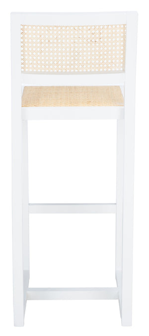 Safavieh Seika Contemporary Rattan Bar Stool – Stylish Cane Seat & Beech Wood Frame For Coastal Elegance White/Natural BST9503B