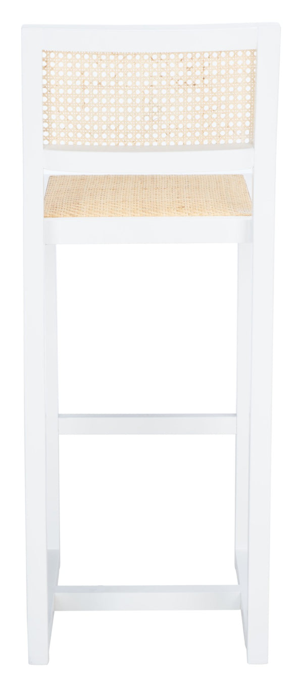 Safavieh Seika Contemporary Rattan Bar Stool – Stylish Cane Seat & Beech Wood Frame For Coastal Elegance White/Natural BST9503B