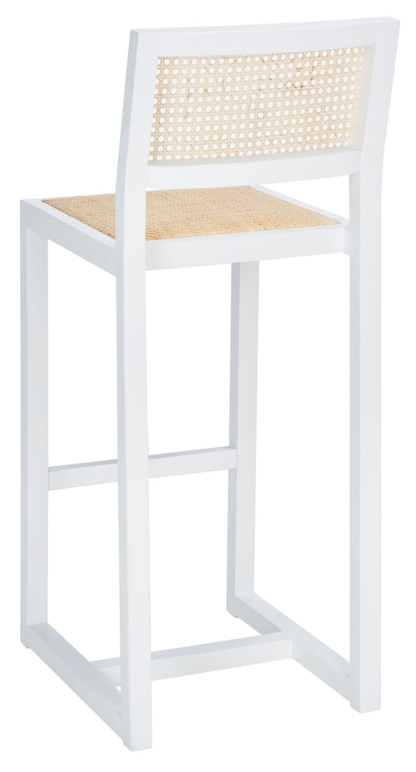 Safavieh Seika Contemporary Rattan Bar Stool – Stylish Cane Seat & Beech Wood Frame For Coastal Elegance White/Natural BST9503B