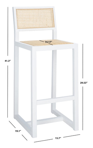Safavieh Seika Contemporary Rattan Bar Stool – Stylish Cane Seat & Beech Wood Frame For Coastal Elegance White/Natural BST9503B