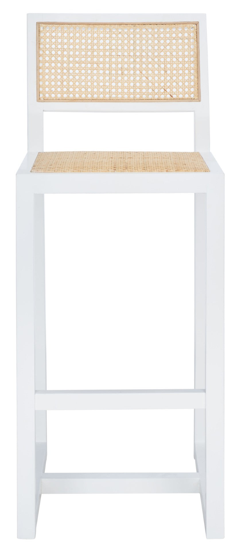 Safavieh Seika Contemporary Rattan Bar Stool – Stylish Cane Seat & Beech Wood Frame For Coastal Elegance White/Natural BST9503B