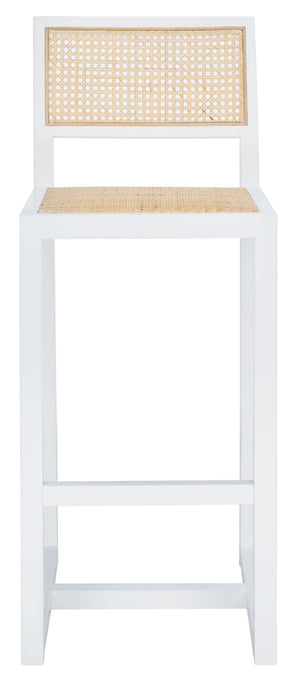 Safavieh Seika Contemporary Rattan Bar Stool – Stylish Cane Seat & Beech Wood Frame For Coastal Elegance White/Natural BST9503B