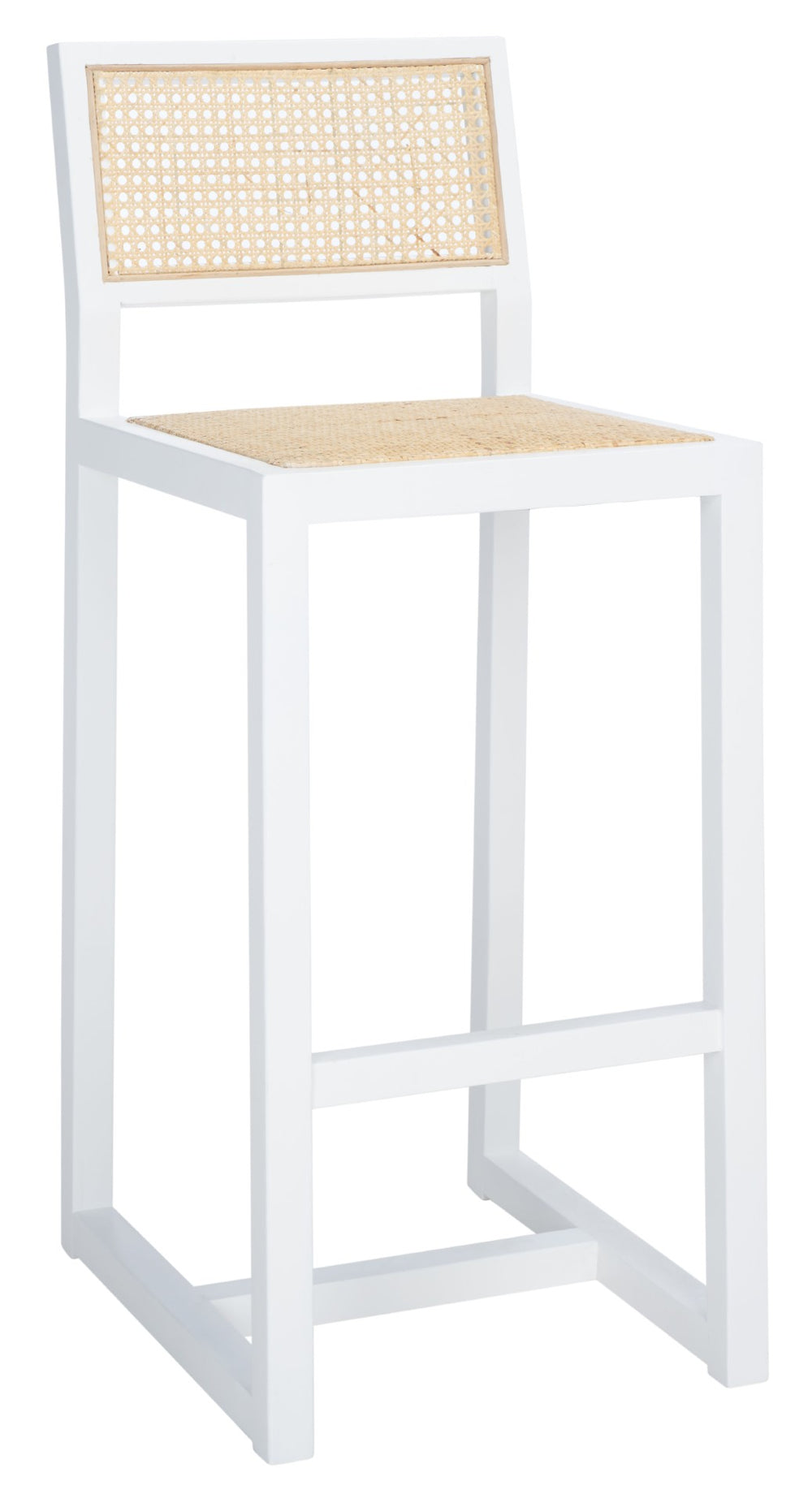 Safavieh Seika Contemporary Rattan Bar Stool – Stylish Cane Seat & Beech Wood Frame For Coastal Elegance White/Natural BST9503B
