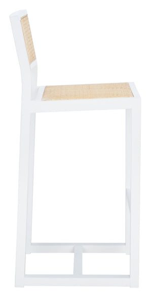 Safavieh Seika Contemporary Rattan Bar Stool – Stylish Cane Seat & Beech Wood Frame For Coastal Elegance White/Natural BST9503B