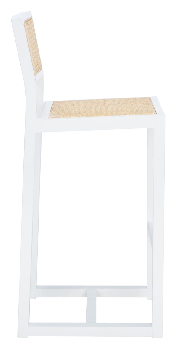 Safavieh Seika Contemporary Rattan Bar Stool – Stylish Cane Seat & Beech Wood Frame For Coastal Elegance White/Natural BST9503B