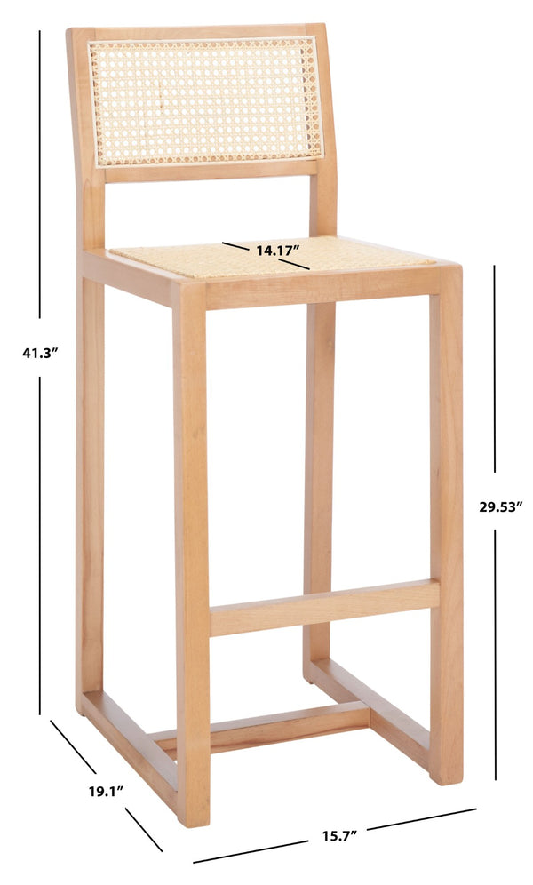 Safavieh Seika Contemporary Rattan Bar Stool – Stylish Cane Seat & Beech Wood Frame For Coastal Elegance Natural/Natural BST9503C