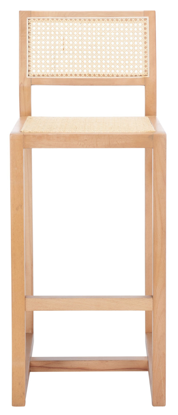 Safavieh Seika Contemporary Rattan Bar Stool – Stylish Cane Seat & Beech Wood Frame For Coastal Elegance Natural/Natural BST9503C