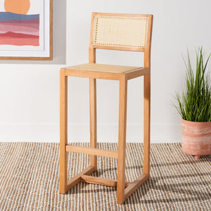 Safavieh Seika Contemporary Rattan Bar Stool – Stylish Cane Seat & Beech Wood Frame For Coastal Elegance Natural/Natural BST9503C