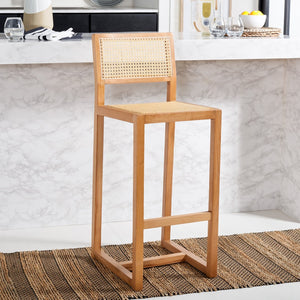Safavieh Seika Contemporary Rattan Bar Stool – Stylish Cane Seat & Beech Wood Frame For Coastal Elegance Natural/Natural BST9503C