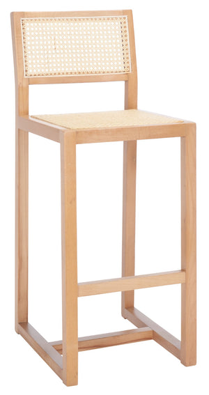 Safavieh Seika Contemporary Rattan Bar Stool – Stylish Cane Seat & Beech Wood Frame For Coastal Elegance Natural/Natural BST9503C