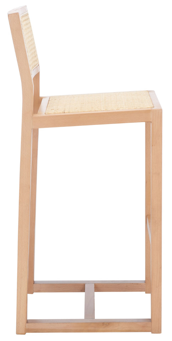 Safavieh Seika Contemporary Rattan Bar Stool – Stylish Cane Seat & Beech Wood Frame For Coastal Elegance Natural/Natural BST9503C