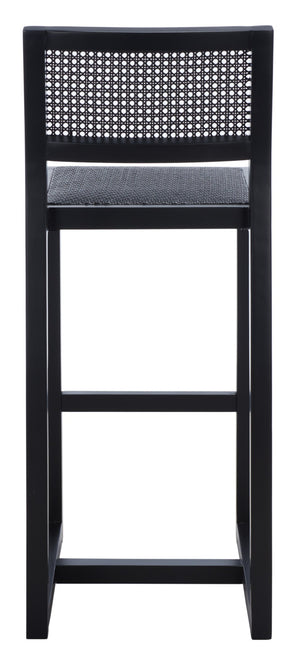 Safavieh Seika Contemporary Rattan Bar Stool – Stylish Cane Seat & Beech Wood Frame For Coastal Elegance Black BST9503D