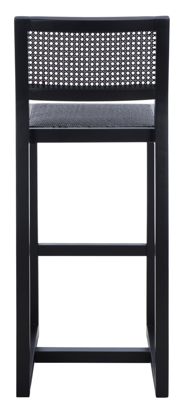 Safavieh Seika Contemporary Rattan Bar Stool – Stylish Cane Seat & Beech Wood Frame For Coastal Elegance Black BST9503D