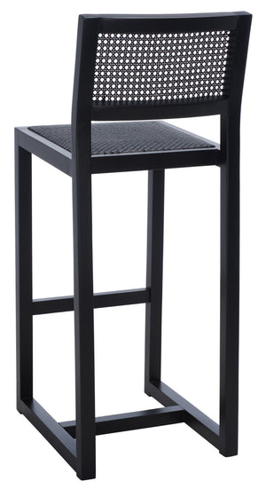 Safavieh Seika Contemporary Rattan Bar Stool – Stylish Cane Seat & Beech Wood Frame For Coastal Elegance Black BST9503D
