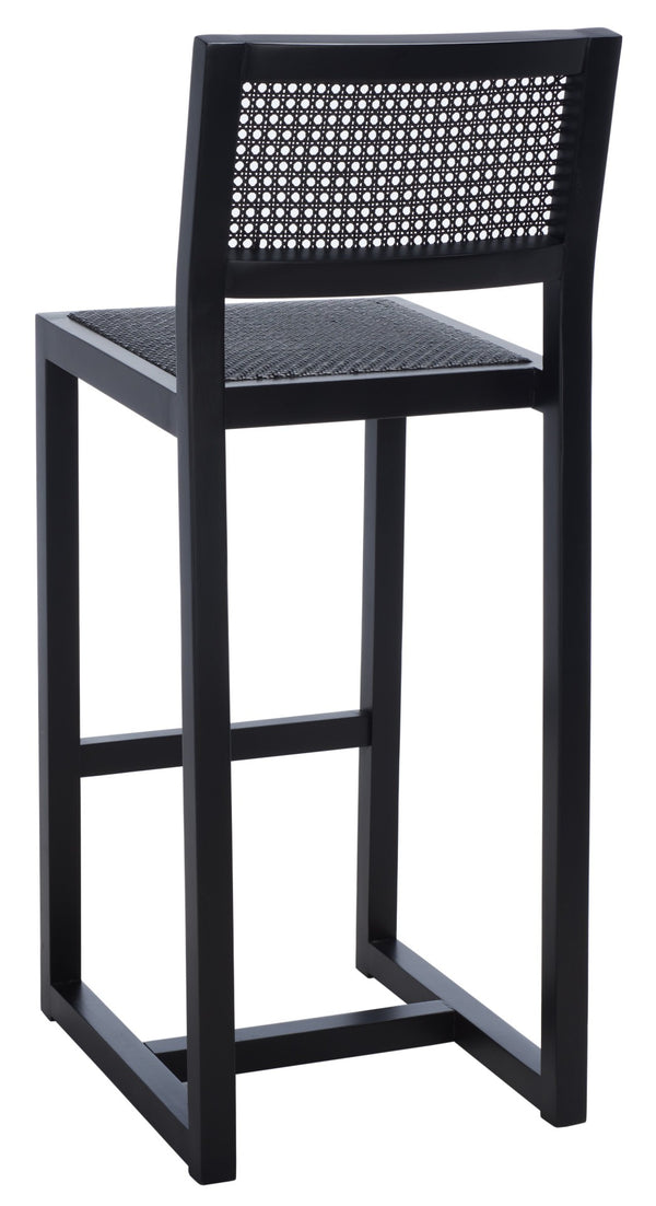 Safavieh Seika Contemporary Rattan Bar Stool – Stylish Cane Seat & Beech Wood Frame For Coastal Elegance Black BST9503D
