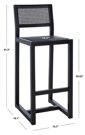 Safavieh Seika Contemporary Rattan Bar Stool – Stylish Cane Seat & Beech Wood Frame For Coastal Elegance Black BST9503D