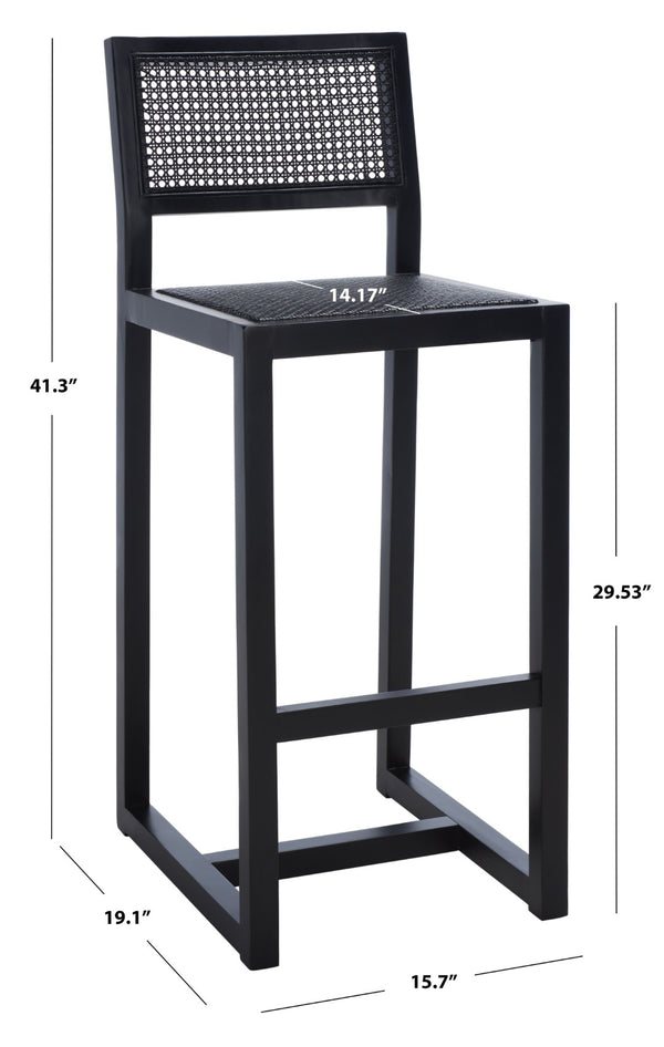 Safavieh Seika Contemporary Rattan Bar Stool – Stylish Cane Seat & Beech Wood Frame For Coastal Elegance Black BST9503D