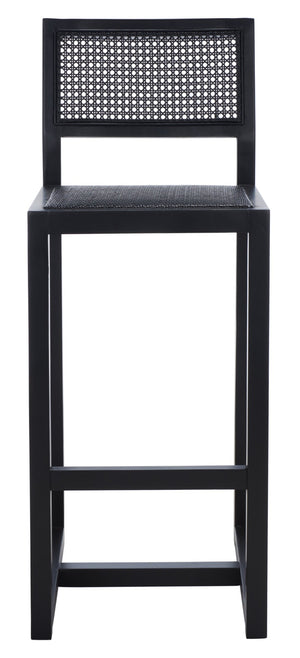 Safavieh Seika Contemporary Rattan Bar Stool – Stylish Cane Seat & Beech Wood Frame For Coastal Elegance Black BST9503D