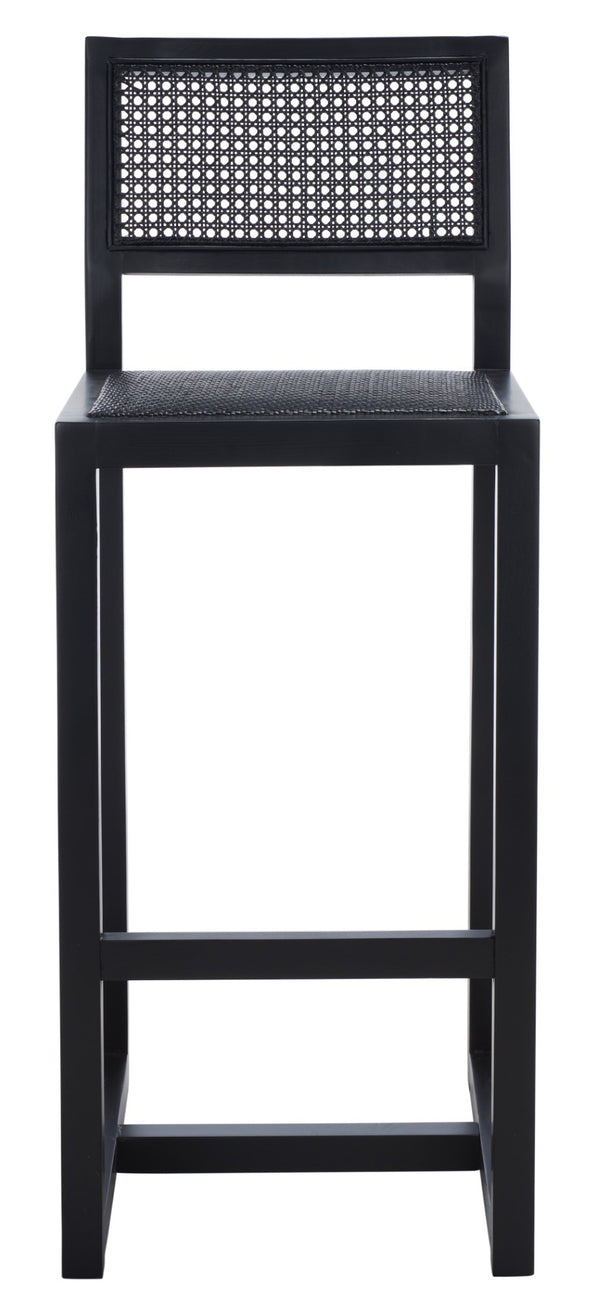 Safavieh Seika Contemporary Rattan Bar Stool – Stylish Cane Seat & Beech Wood Frame For Coastal Elegance Black BST9503D
