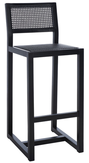 Safavieh Seika Contemporary Rattan Bar Stool – Stylish Cane Seat & Beech Wood Frame For Coastal Elegance Black BST9503D