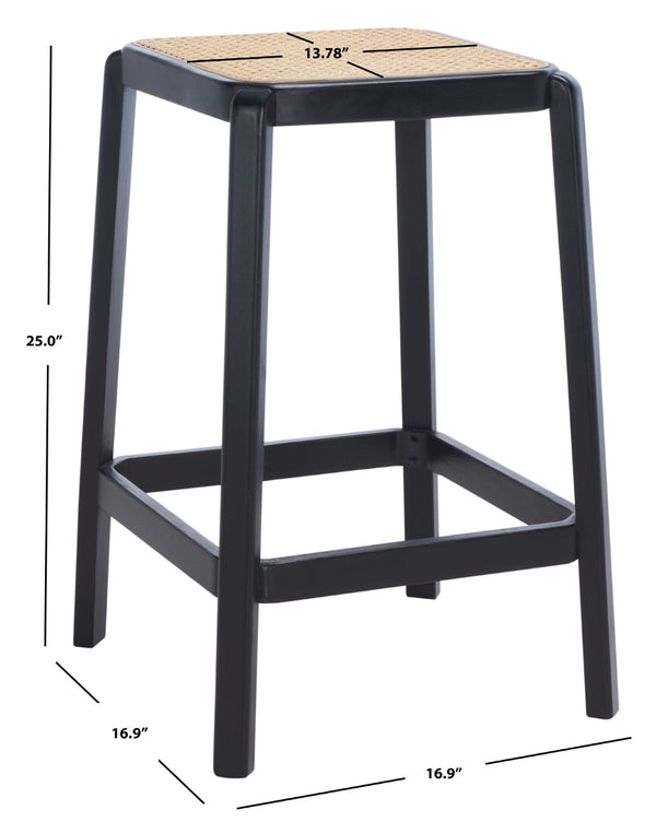 Safavieh Silus Backless Counter Stool – Elegant Coastal Design With Cane Rattan Seat For Modern Spaces Black/Natural BST9504A