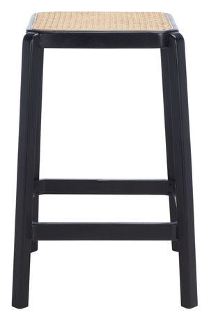 Safavieh Silus Backless Counter Stool – Elegant Coastal Design With Cane Rattan Seat For Modern Spaces Black/Natural BST9504A