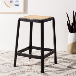 Safavieh Silus Backless Counter Stool – Elegant Coastal Design With Cane Rattan Seat For Modern Spaces Black/Natural BST9504A