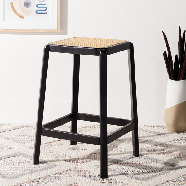 Safavieh Silus Backless Counter Stool – Elegant Coastal Design With Cane Rattan Seat For Modern Spaces Black/Natural BST9504A