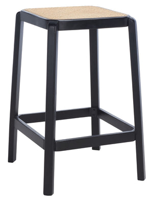 Safavieh Silus Backless Counter Stool – Elegant Coastal Design With Cane Rattan Seat For Modern Spaces Black/Natural BST9504A