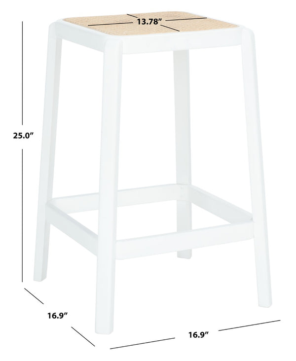 Safavieh Silus Backless Counter Stool – Elegant Coastal Design With Cane Rattan Seat For Modern Spaces White/Natural BST9504B