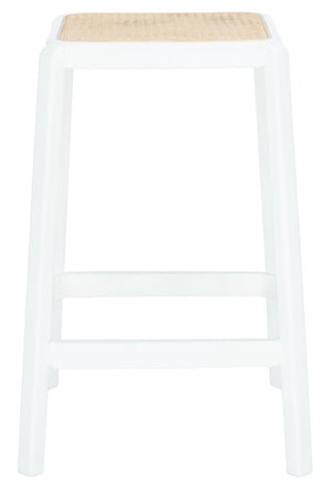 Safavieh Silus Backless Counter Stool – Elegant Coastal Design With Cane Rattan Seat For Modern Spaces White/Natural BST9504B