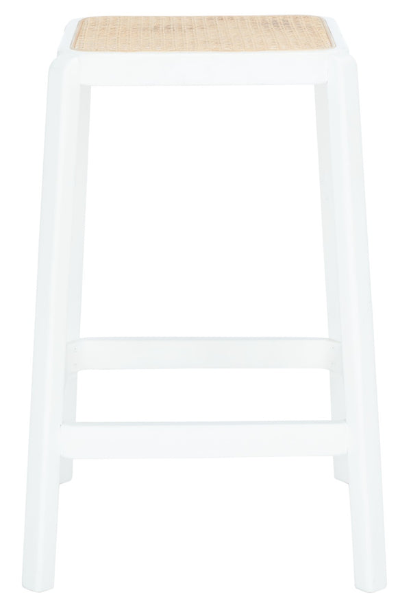 Safavieh Silus Backless Counter Stool – Elegant Coastal Design With Cane Rattan Seat For Modern Spaces White/Natural BST9504B