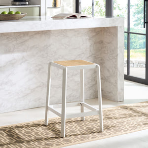 Safavieh Silus Backless Counter Stool – Elegant Coastal Design With Cane Rattan Seat For Modern Spaces White/Natural BST9504B