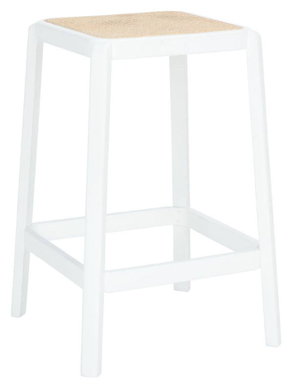Safavieh Silus Backless Counter Stool – Elegant Coastal Design With Cane Rattan Seat For Modern Spaces White/Natural BST9504B