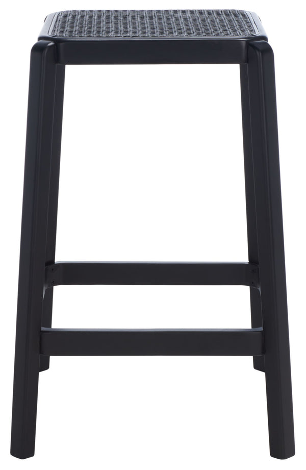 Safavieh Silus Backless Counter Stool – Elegant Coastal Design With Cane Rattan Seat For Modern Spaces Black BST9504D