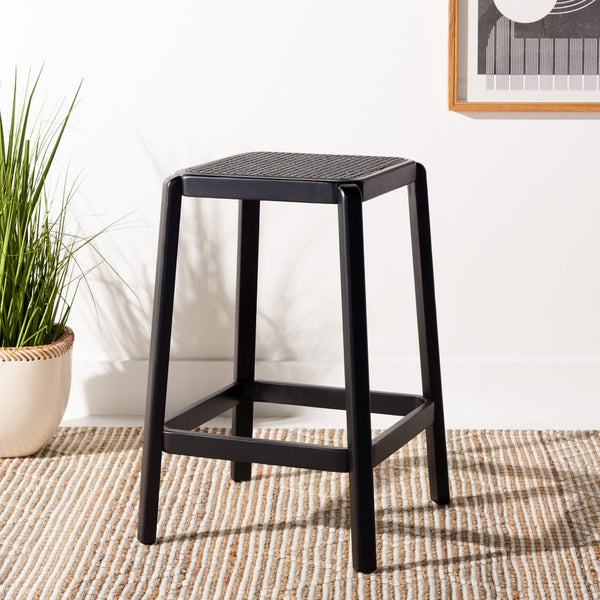 Safavieh Silus Backless Counter Stool – Elegant Coastal Design With Cane Rattan Seat For Modern Spaces Black BST9504D