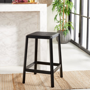 Safavieh Silus Backless Counter Stool – Elegant Coastal Design With Cane Rattan Seat For Modern Spaces Black BST9504D